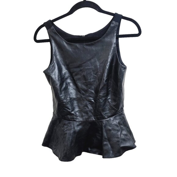 Amanda Uprichard Black Leather Peplum Top Women’s S Sleeveless Zip Back - Picture 6 of 13